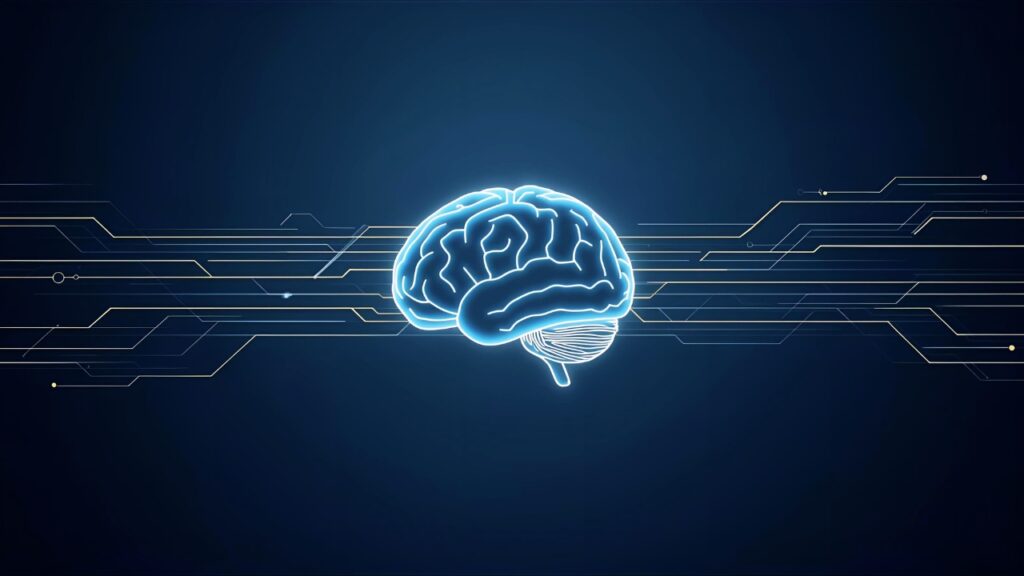 Minimalist illustration of a brain connected to a computer, generated by DALL-E 3