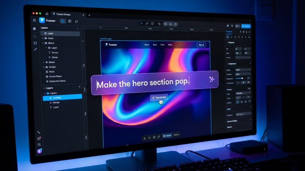 Framer AI interface creating a modern website design