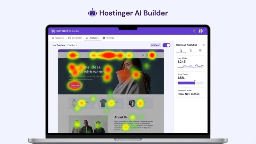 Hostinger AI Builder showing AI heatmap analysis