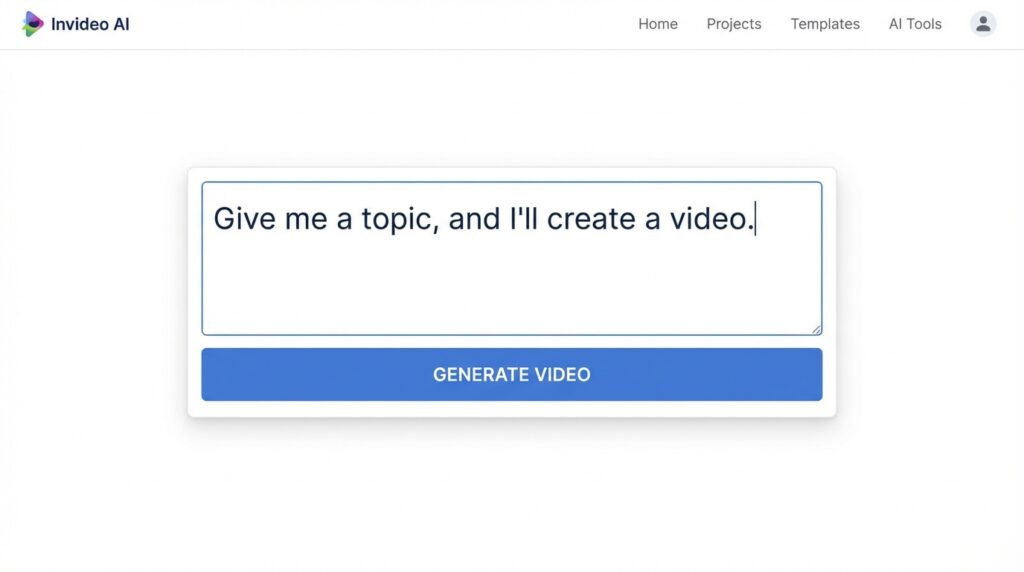 InVideo AI dashboard showing the text prompt box