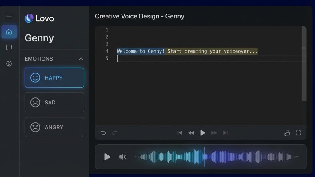 Lovo AI voice generator showing emotional voice options