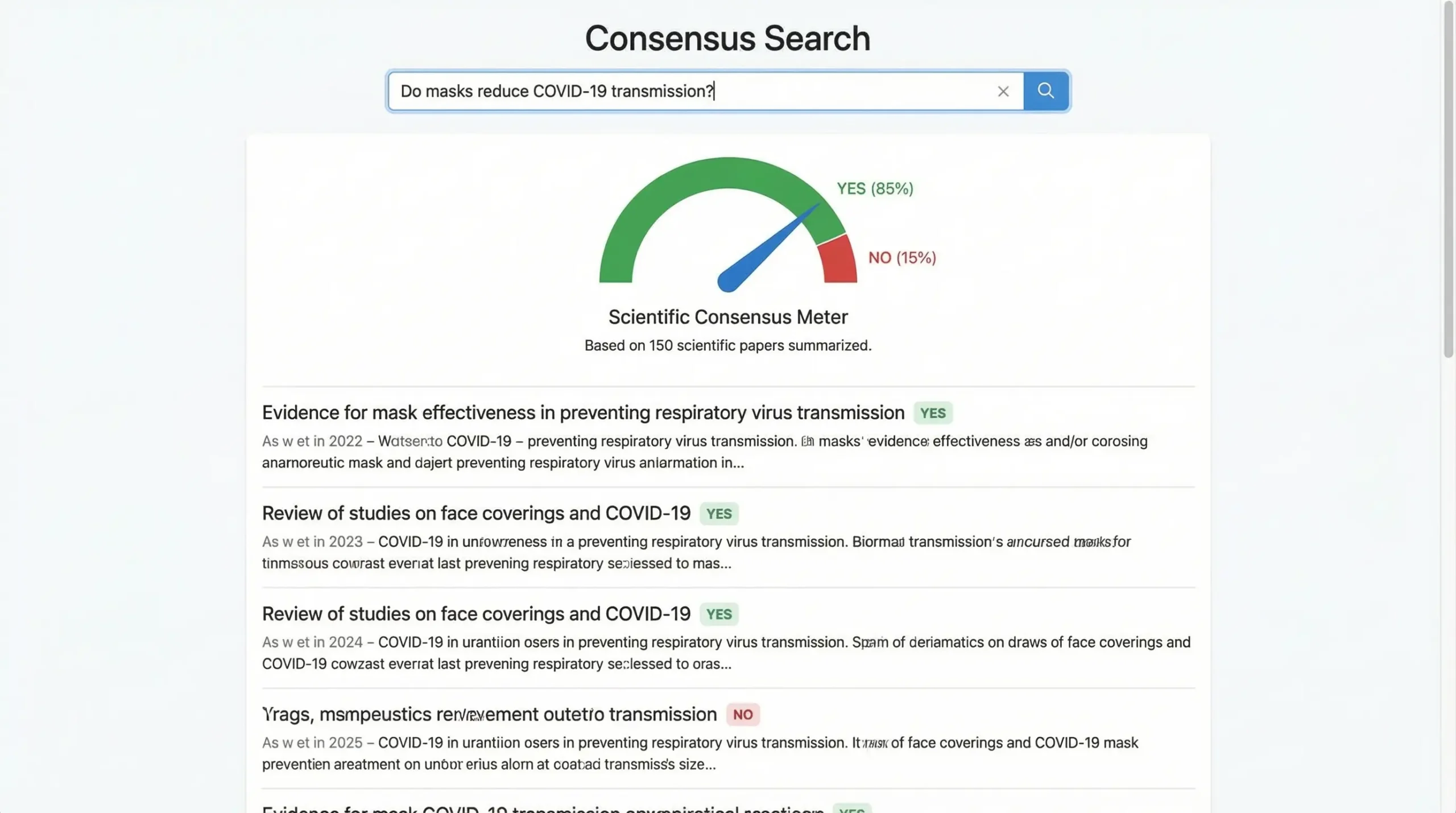 Consensus app searching academic papers