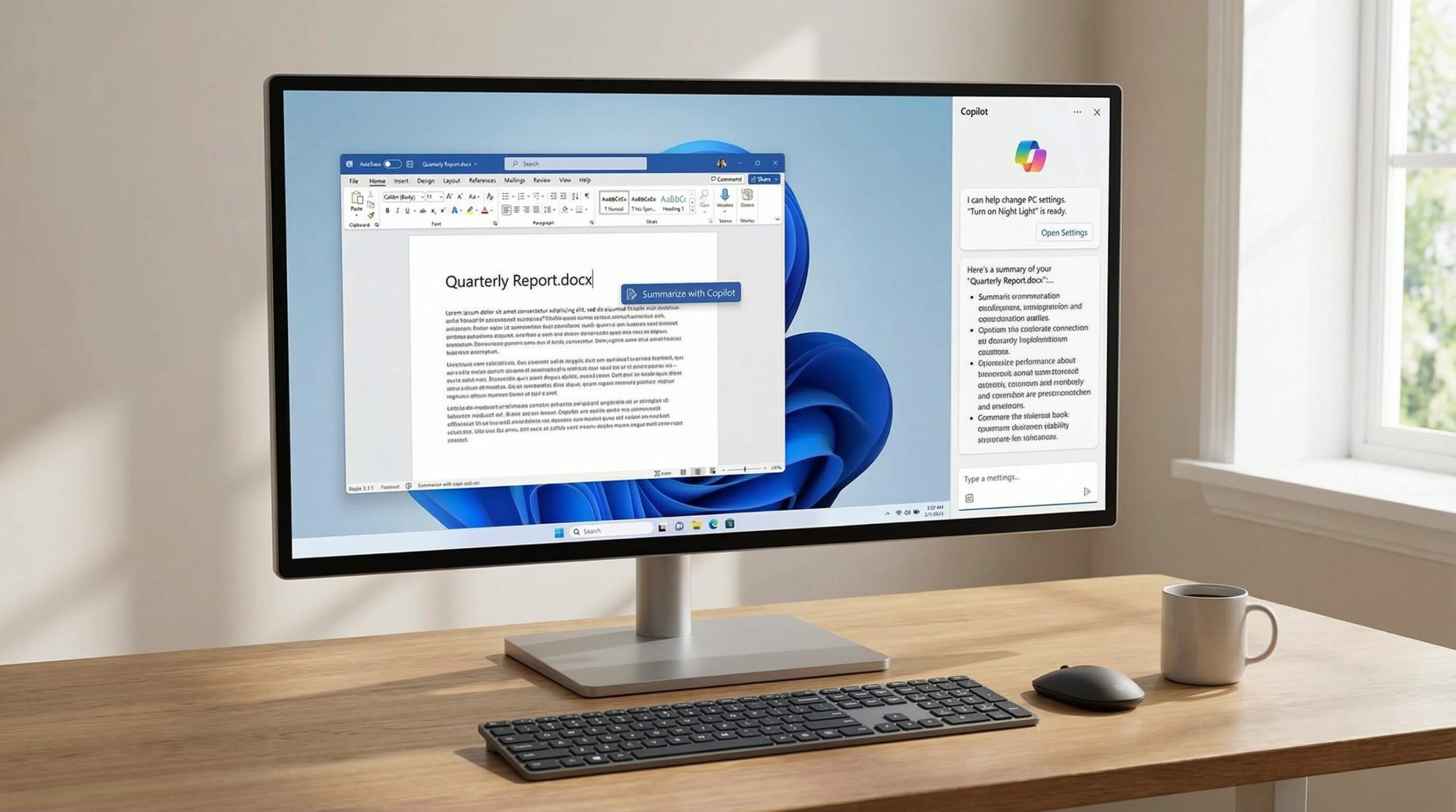 Microsoft Copilot sidebar on Windows 11 desktop