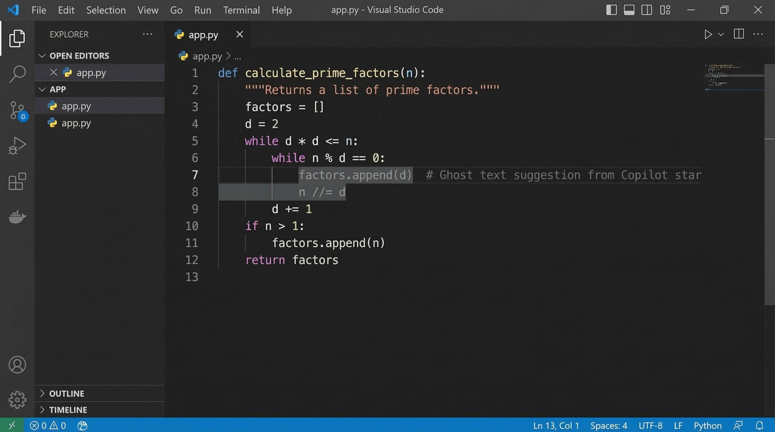 GitHub Copilot suggesting code in VS Code