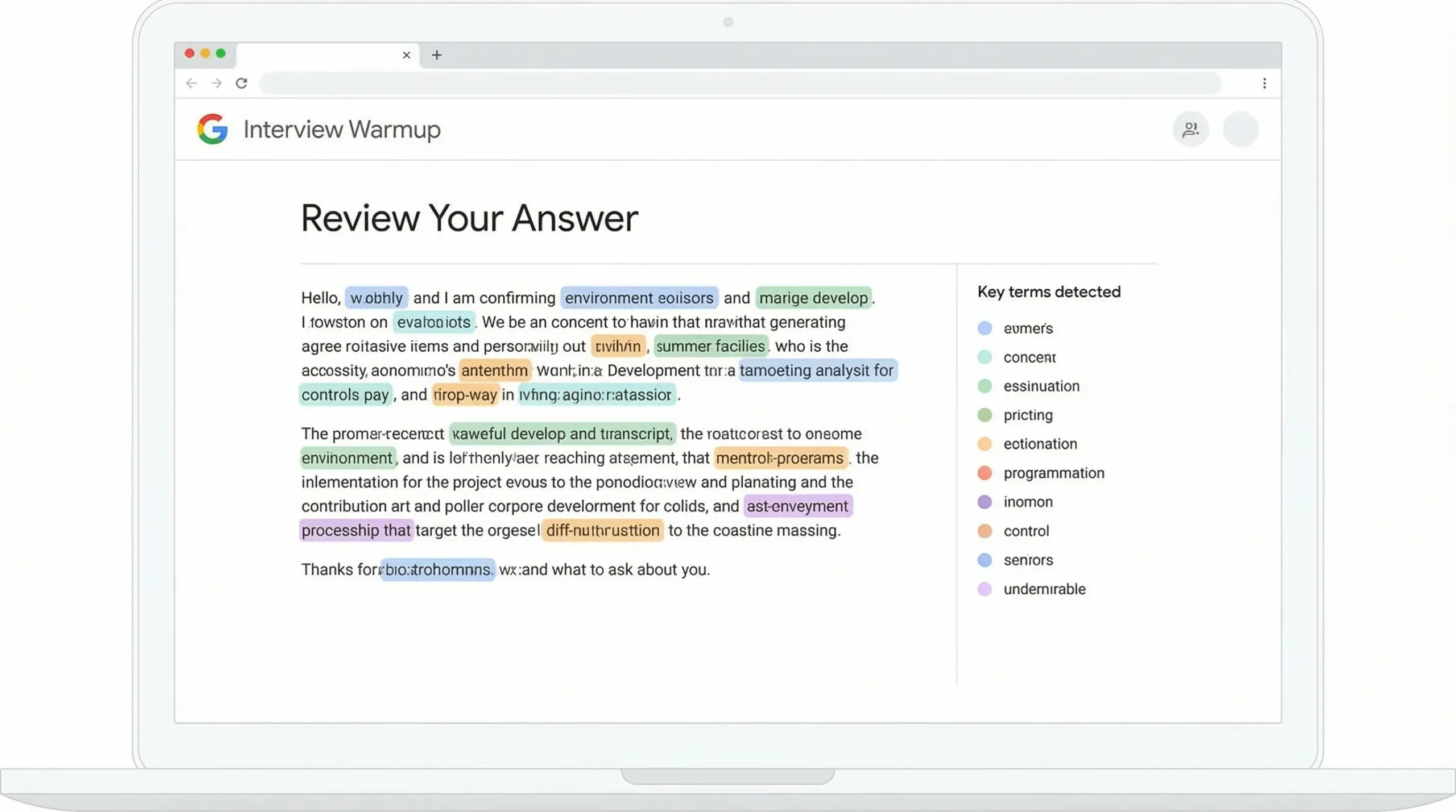 Google Interview Warmup interface