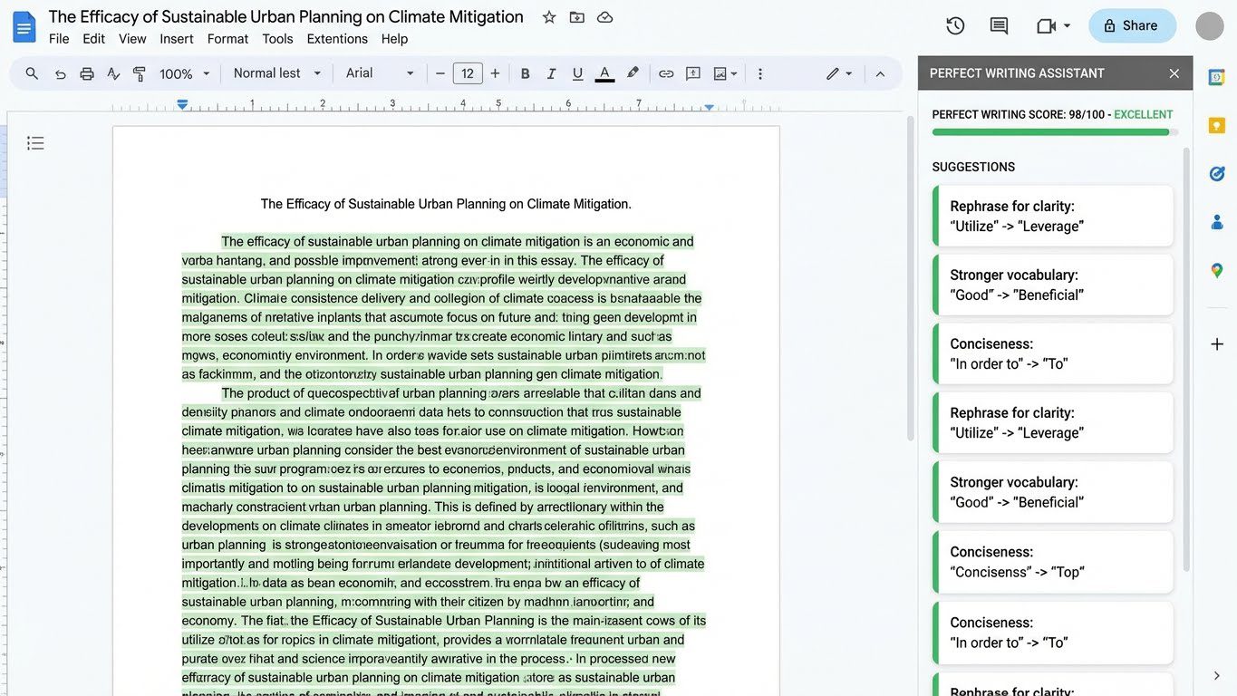 Grammarly checking academic essay for tone and clarity