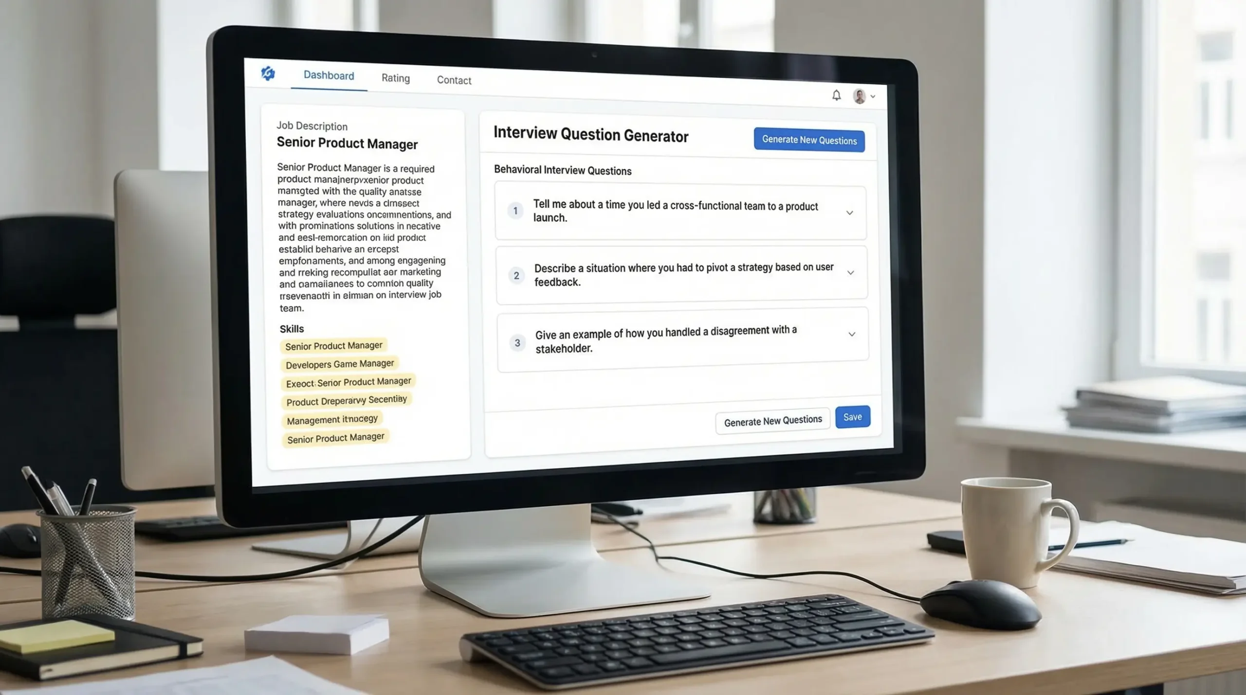 InterviewAI.io structured questions dashboard