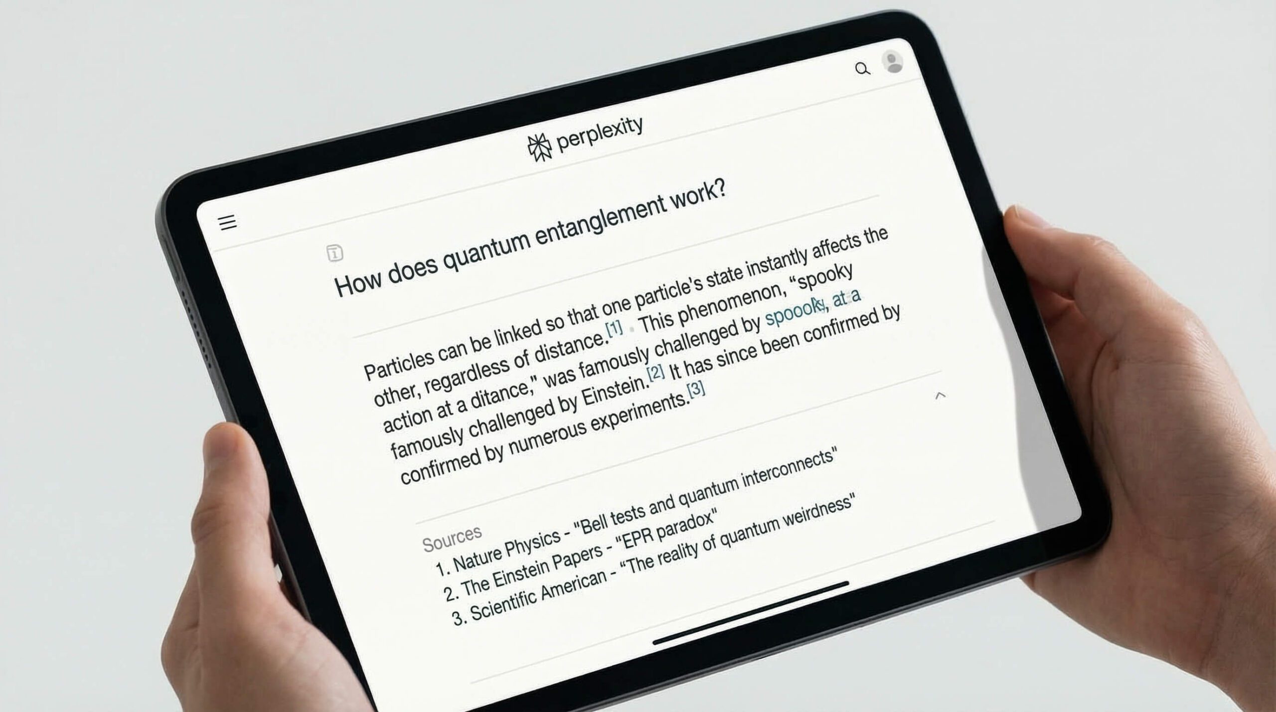 Perplexity AI showing cited search results