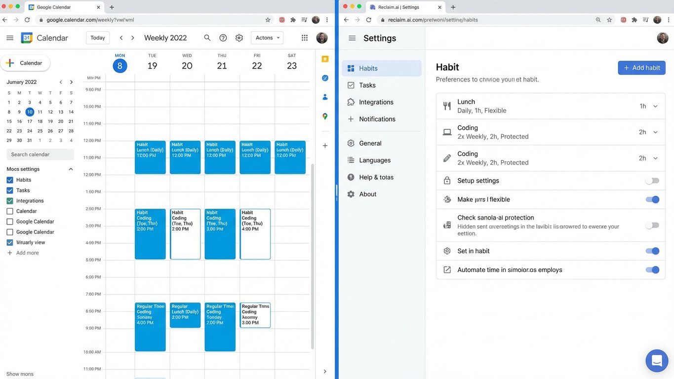 Reclaim.ai Google Calendar integration and habit tracking