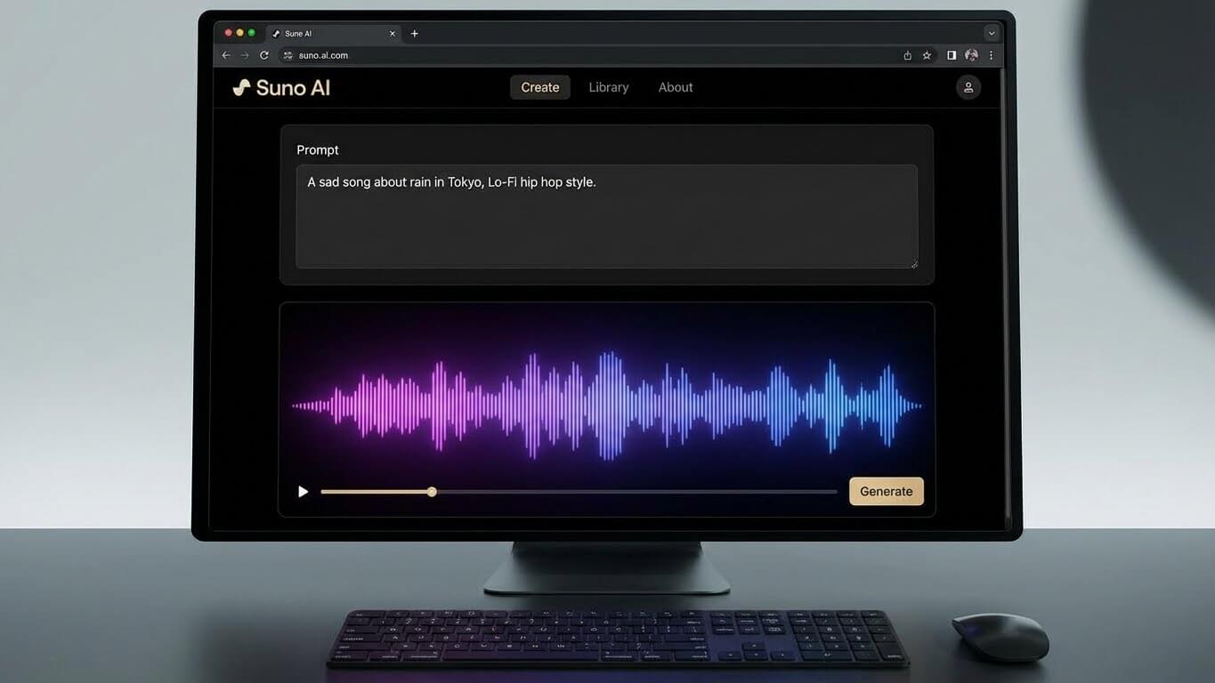 Suno AI generating a full song with lyrics