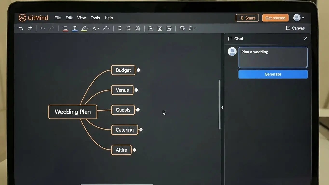 GitMind AI chat building a diagram in real time