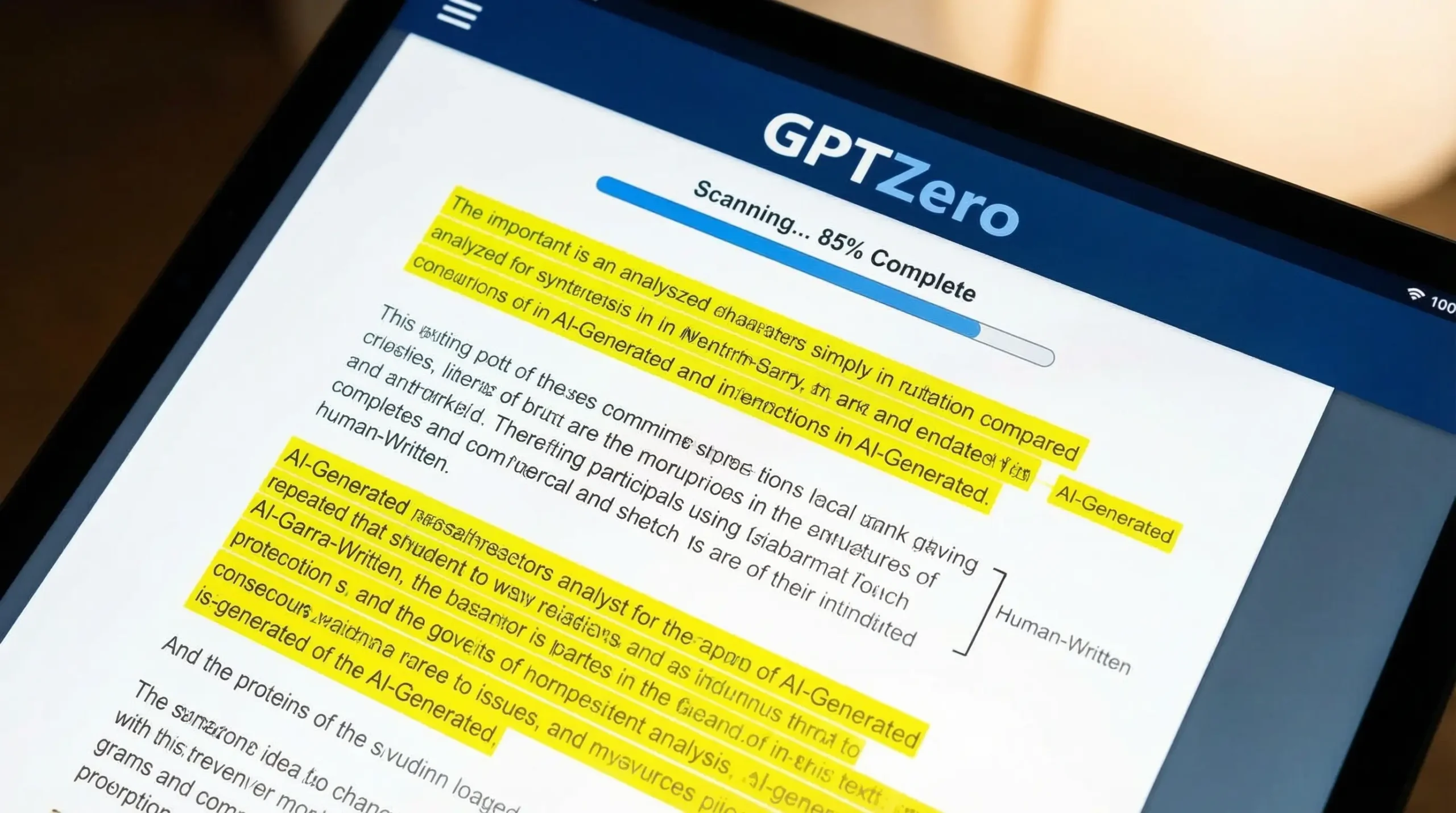 GPTZero highlighting AI text