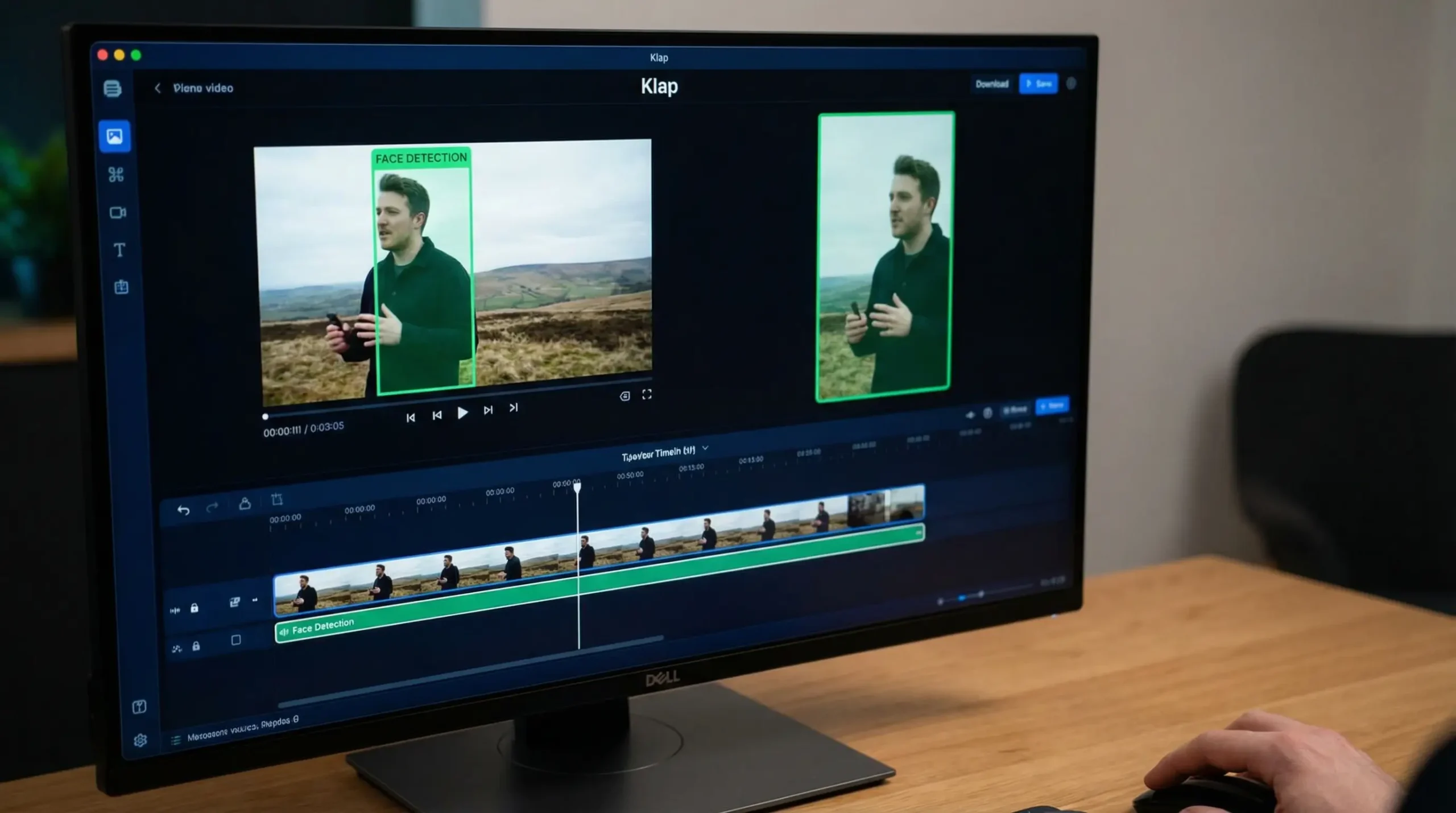 Klap AI auto-framing feature centering a speaker