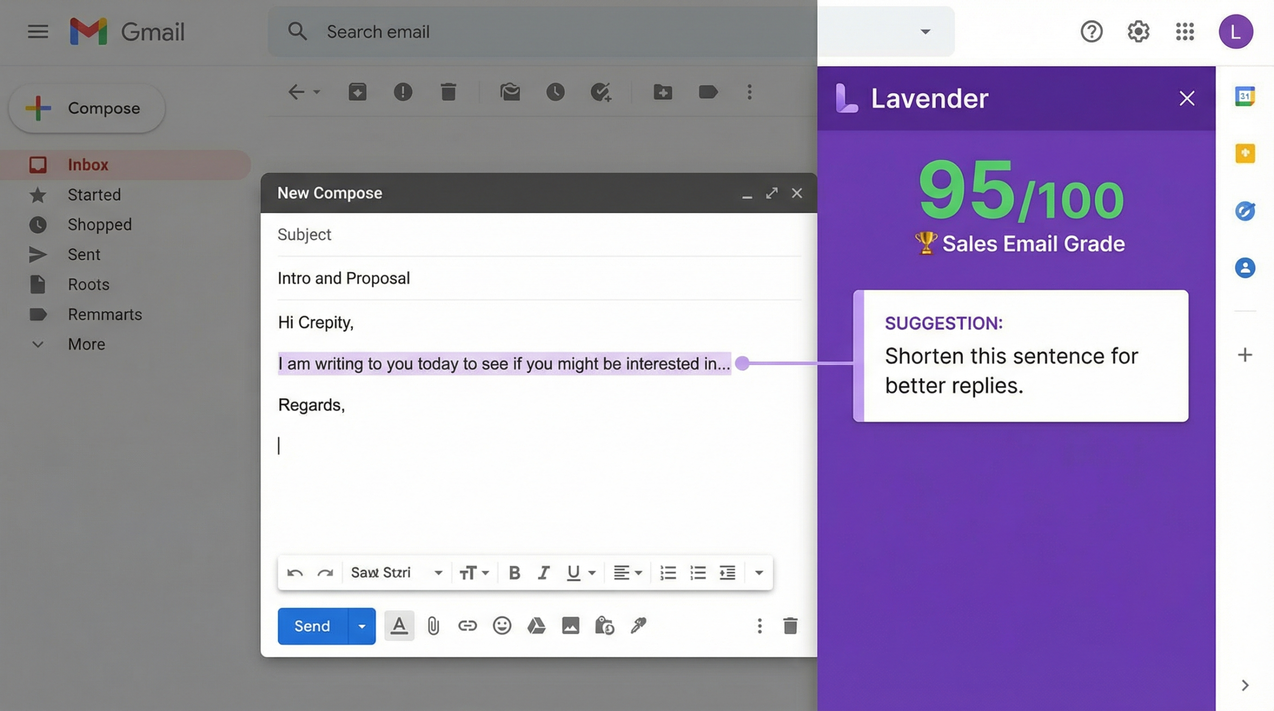 Lavender AI Email Coach Interface