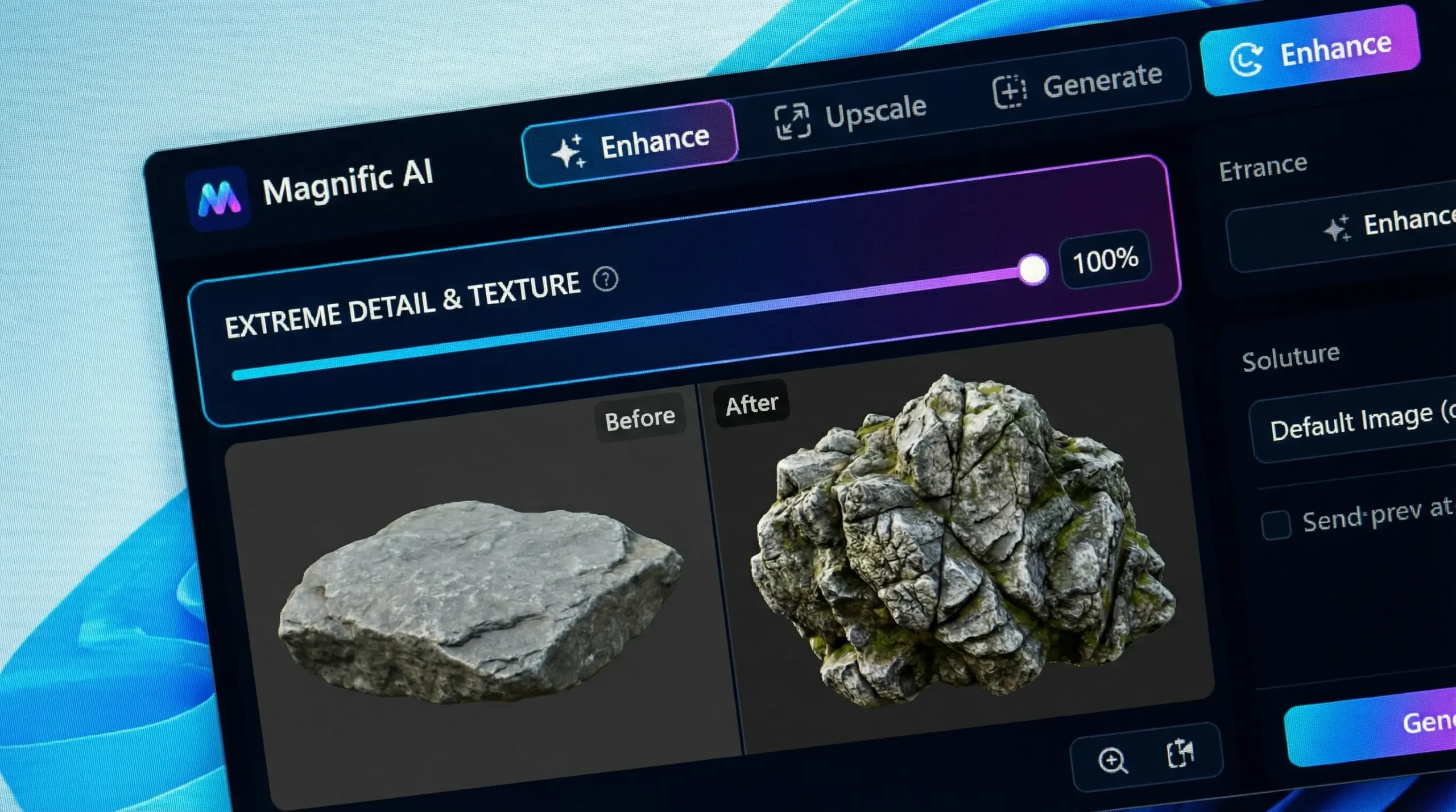 Magnific AI upscaler showing before and after details