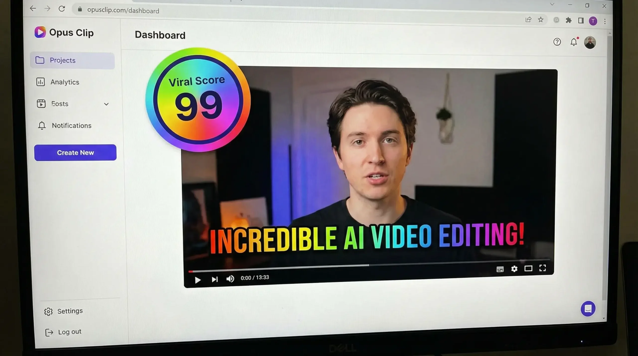Opus Clip interface showing AI virality score for video clips