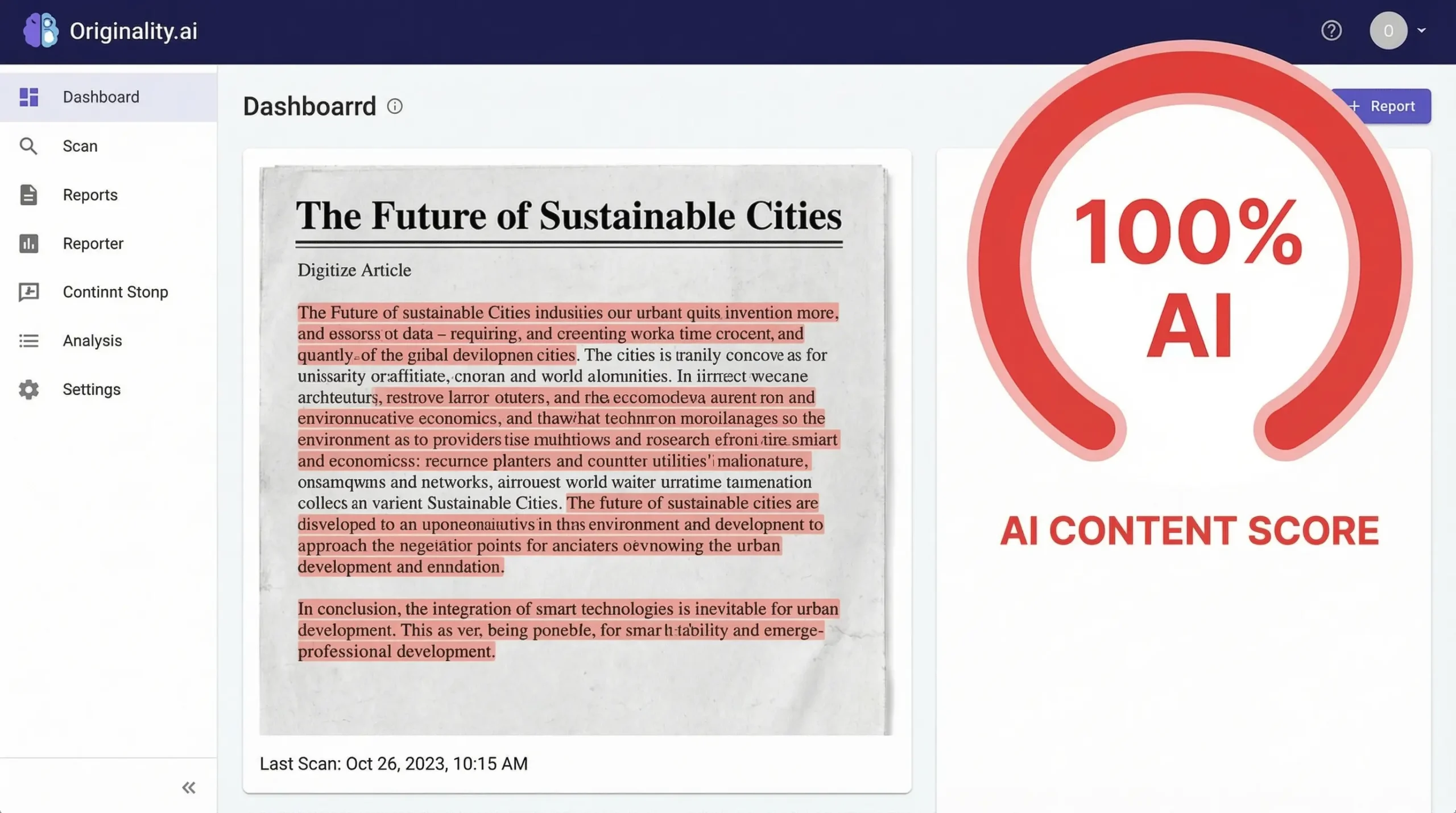 Originality.ai dashboard showing detection score, the leader of Best AI Content Detectors