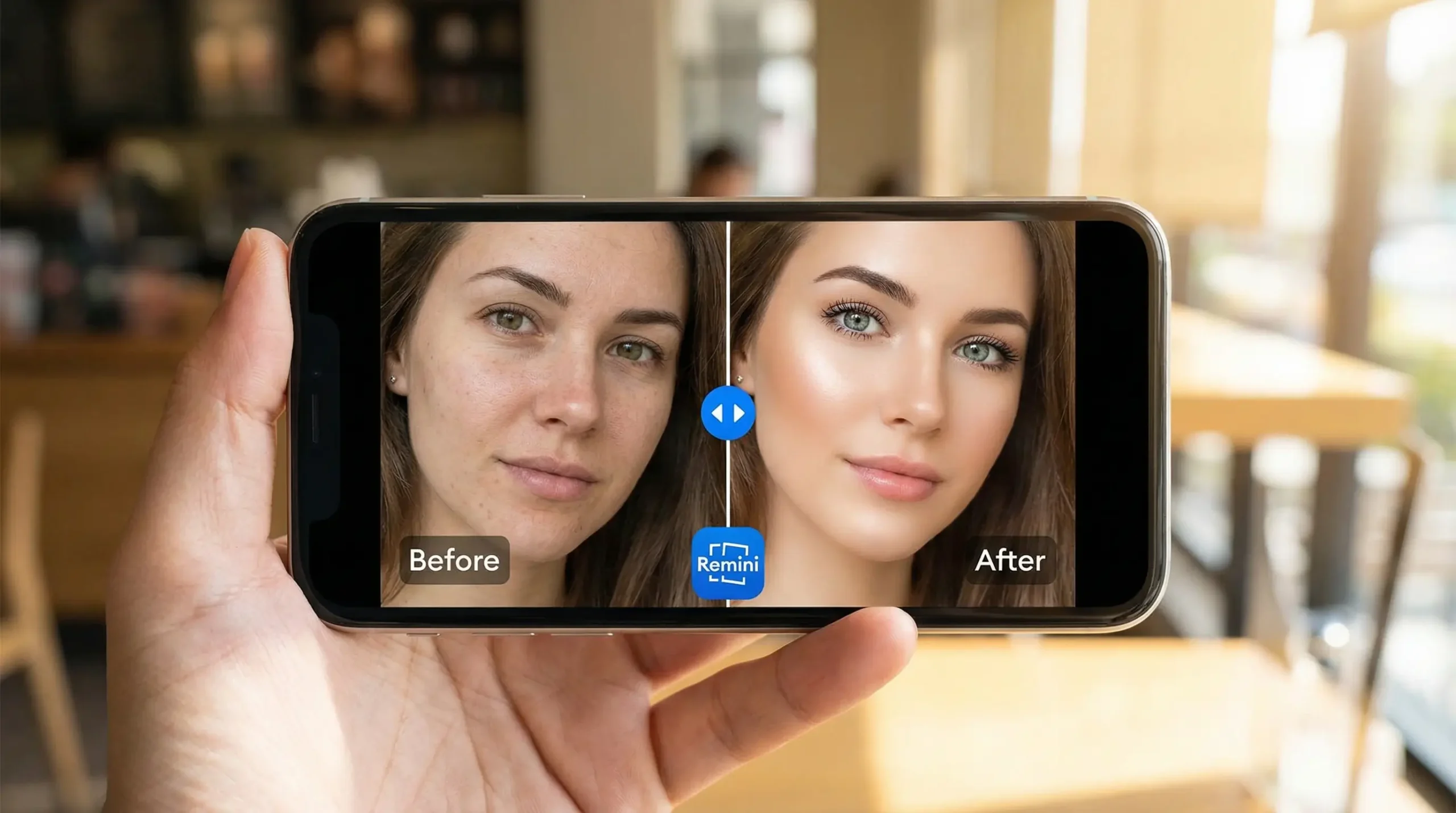 Remini mobile app restoring a blurry face