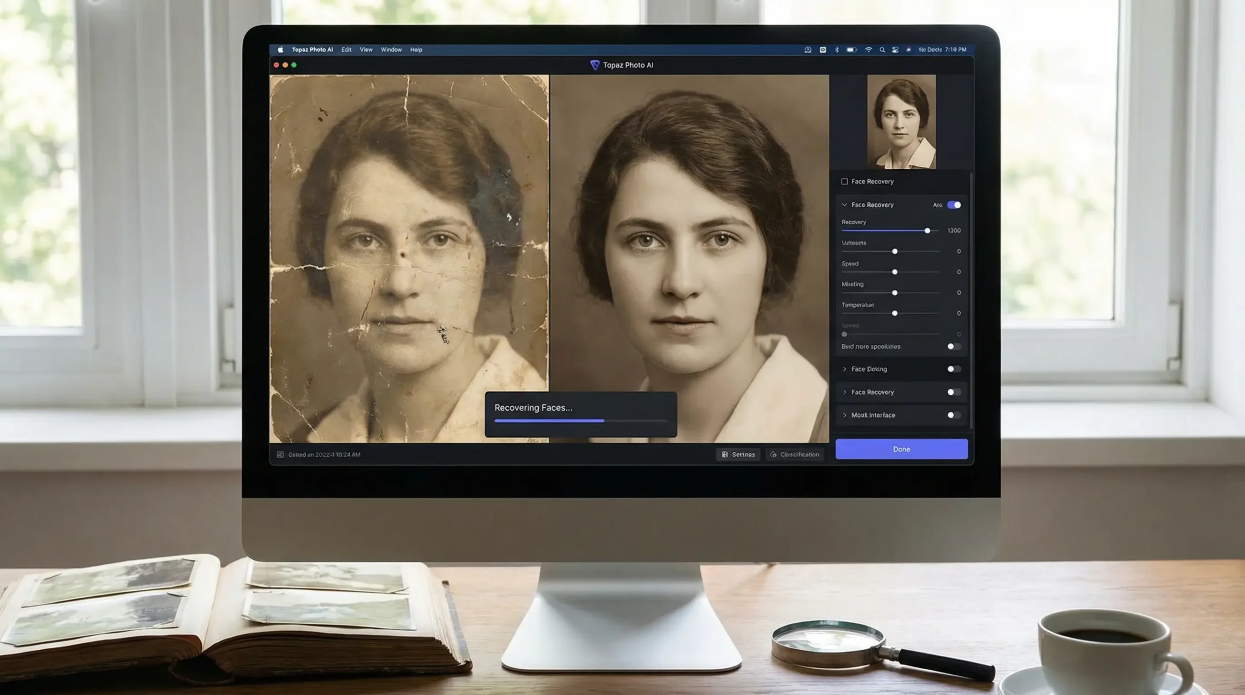 Topaz Photo AI sharpening and face recovery example