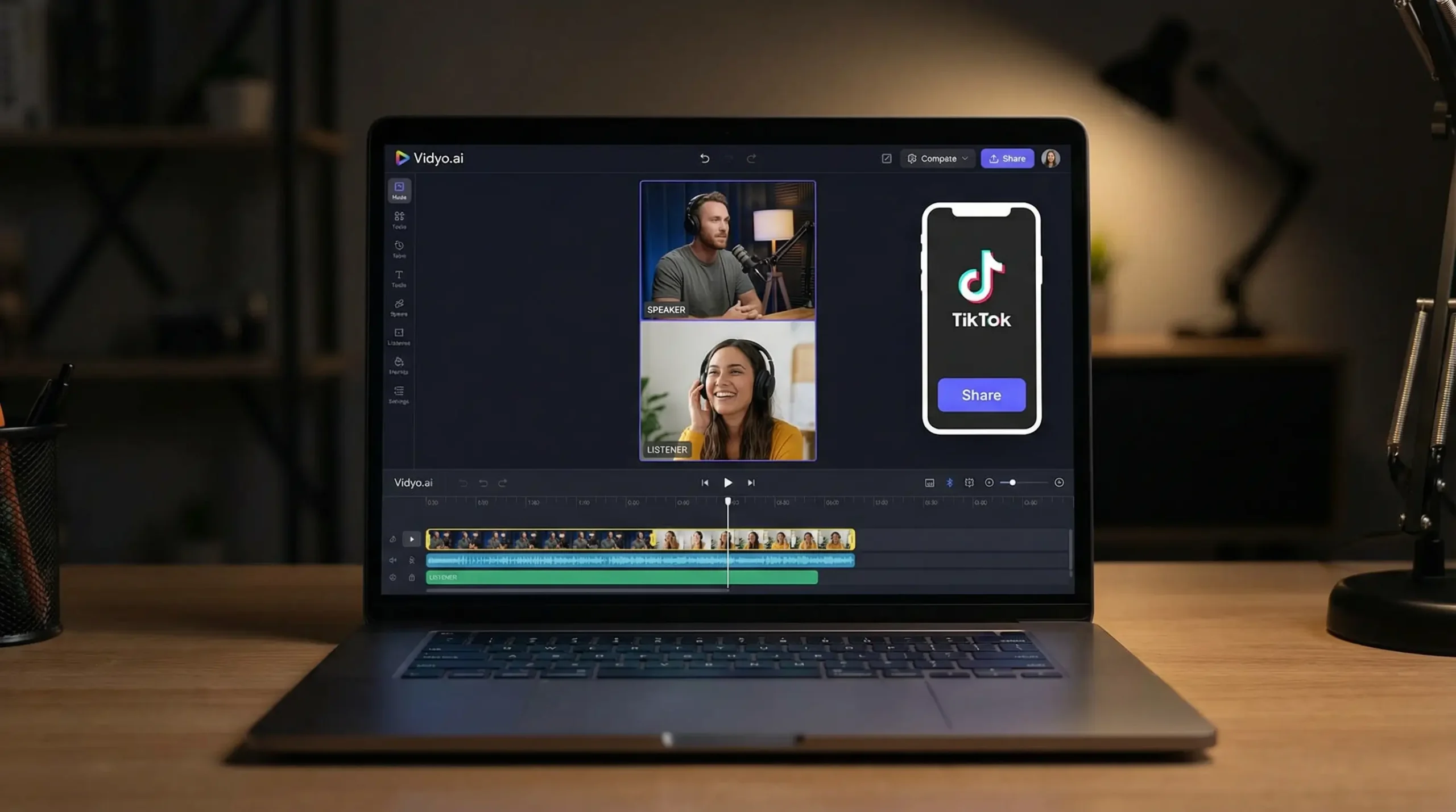 Vidyo.ai social media video templates and editing interface