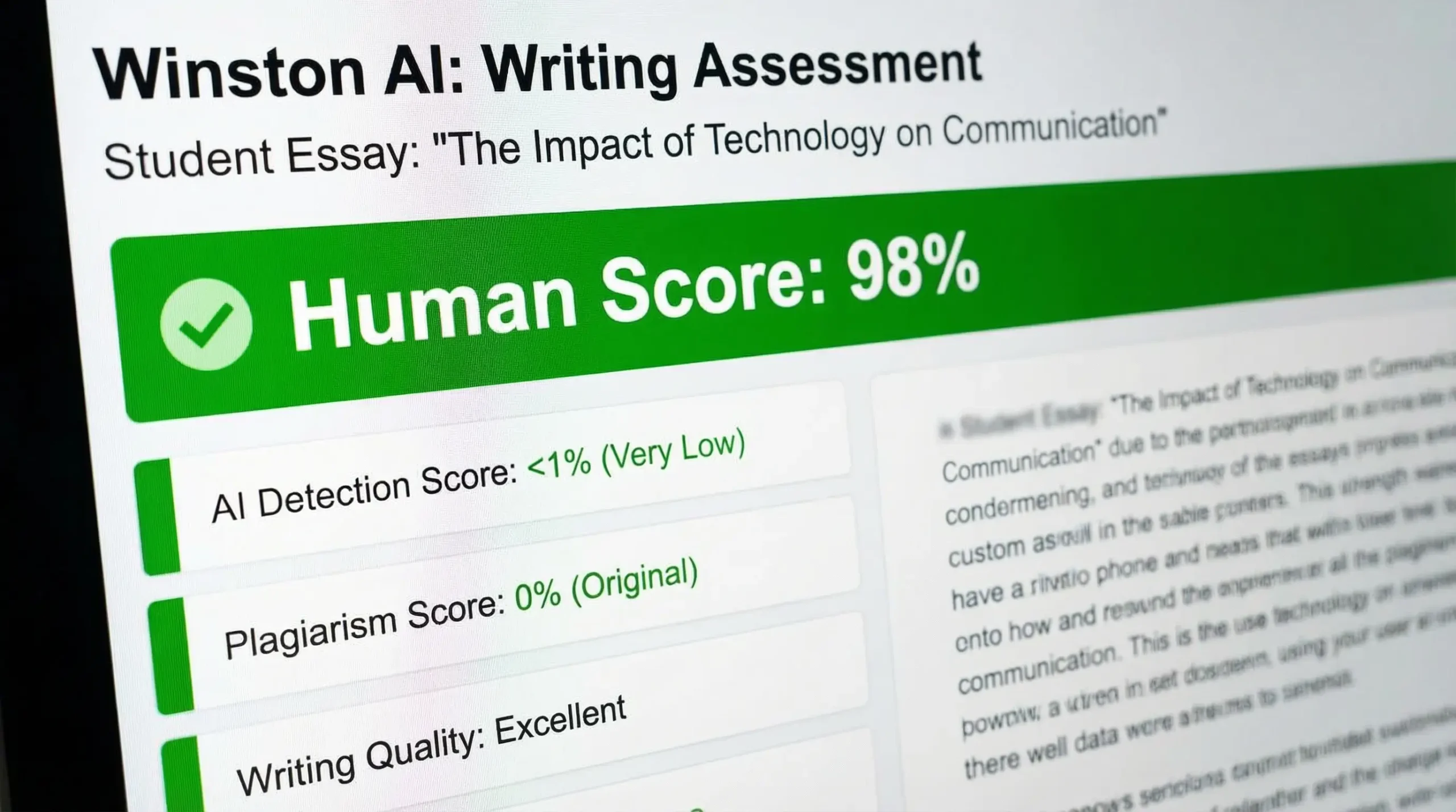 Winston AI OCR scanning for handwritten student essays