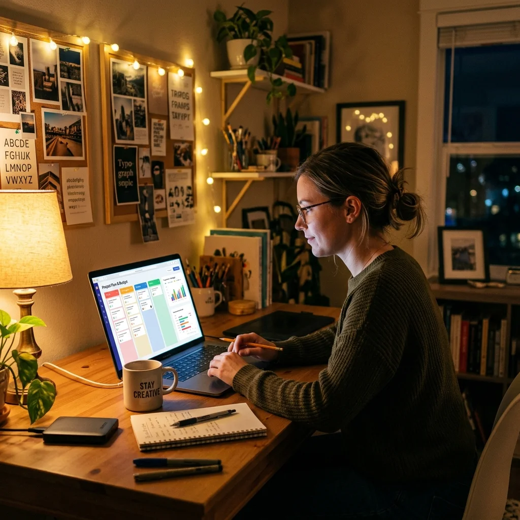 best CRM software for freelance graphic designers - Graphic designer working on a clean laptop displaying a colorful client pipeline dashboard